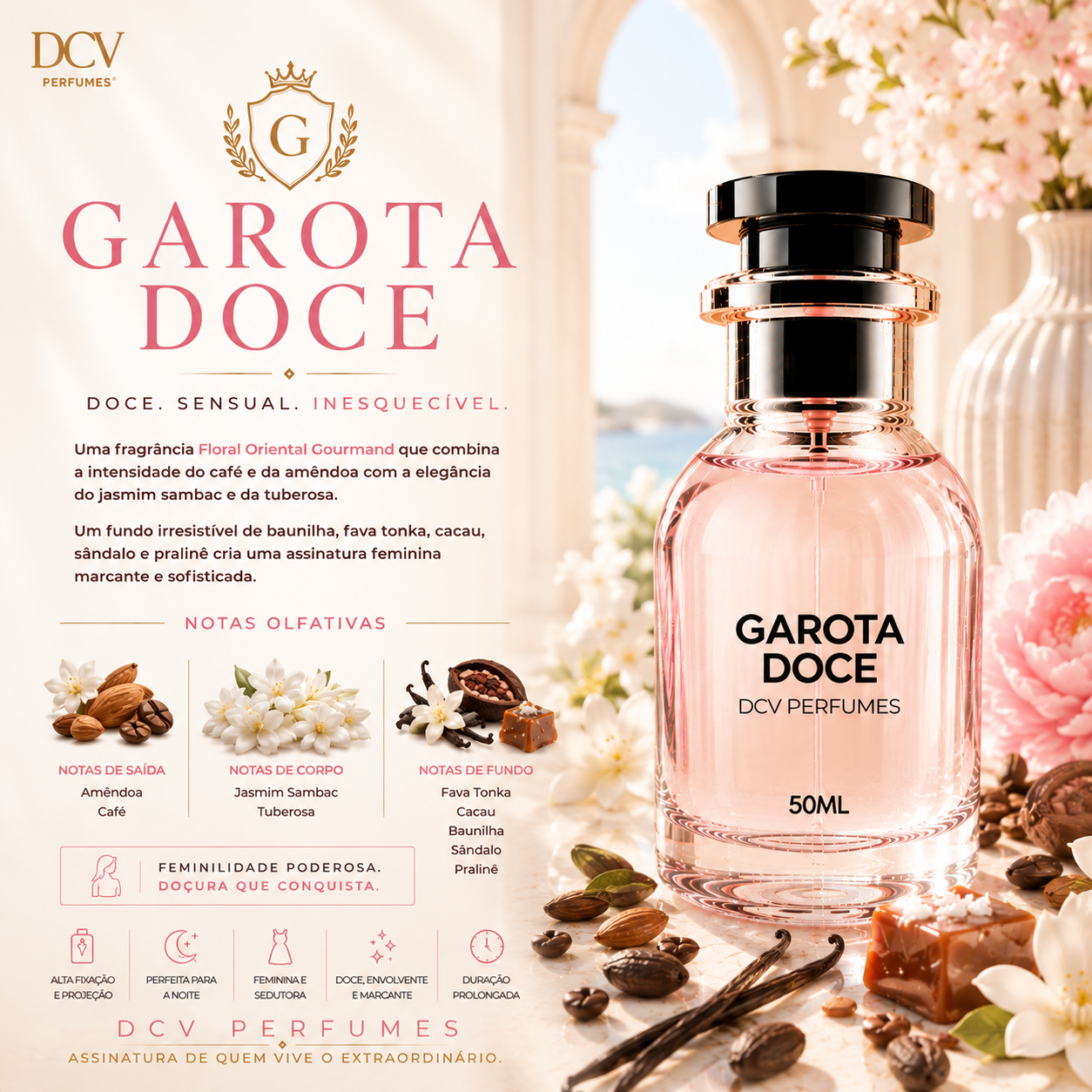 Perfume Garota Doce Feminino - Eau de Parfum Floral Oriental Gourmand 50ml