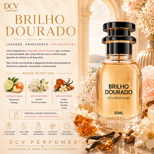 Perfume Brilho Dourado Feminino - Eau de Parfum Ambarado Floral Oriental 50ml