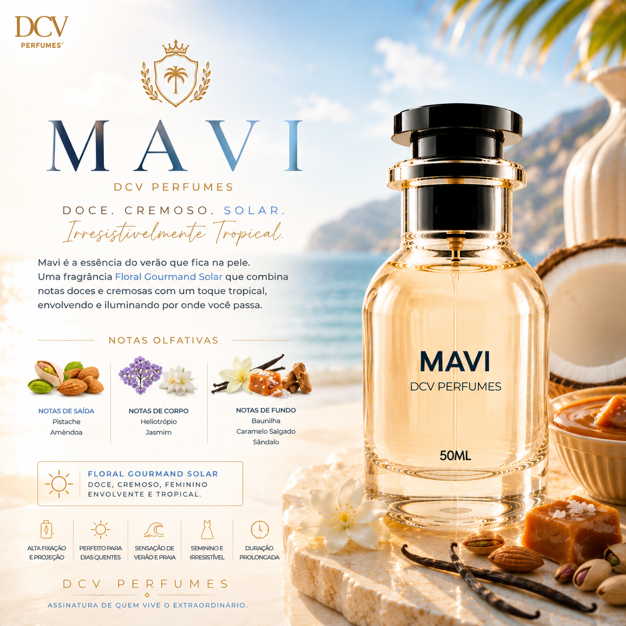 Perfume Mavi Feminino - Eau de Parfum Floral Gourmand Solar 50ml
