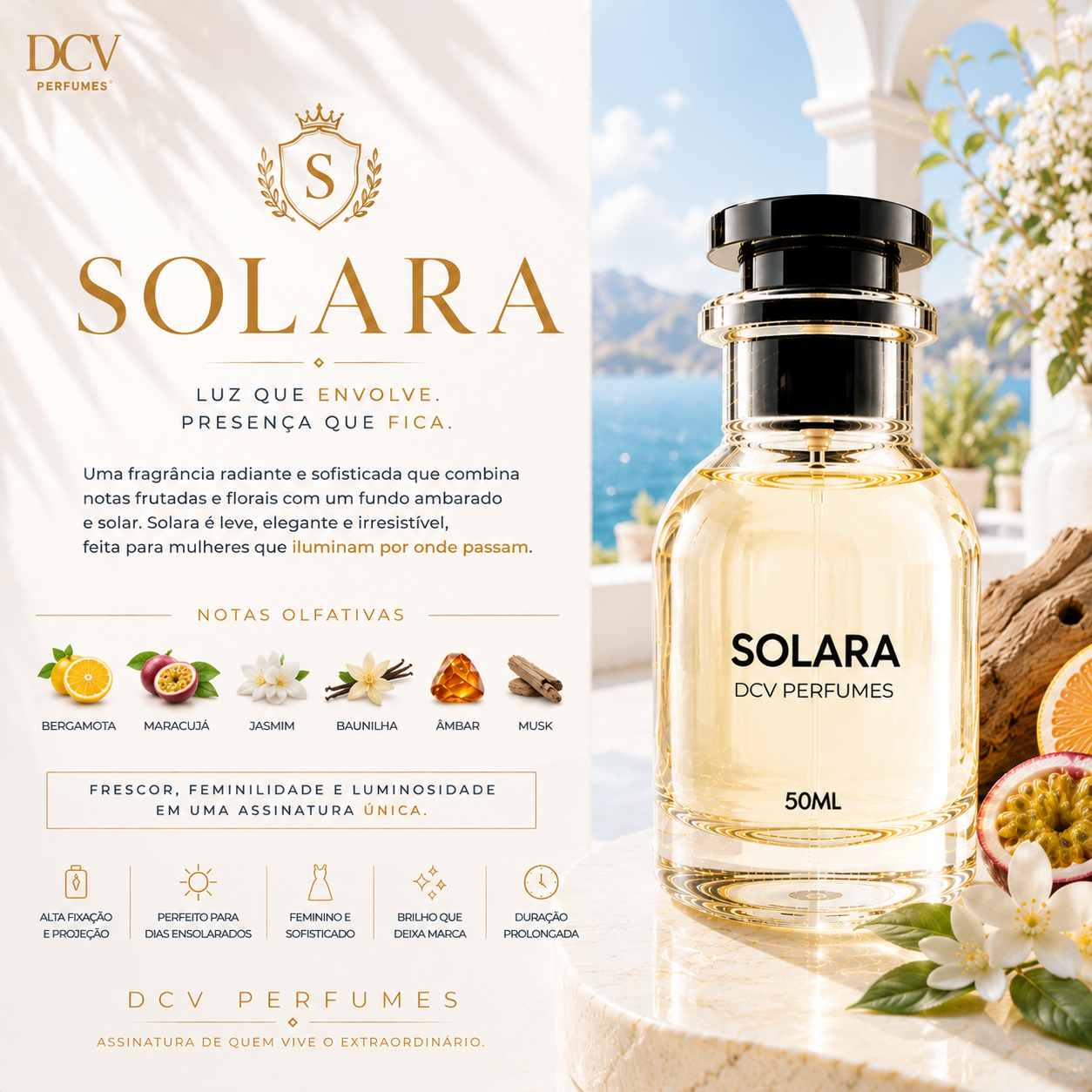 Perfume Solara Feminino - Eau de Parfum Cítrico Floral 50ml