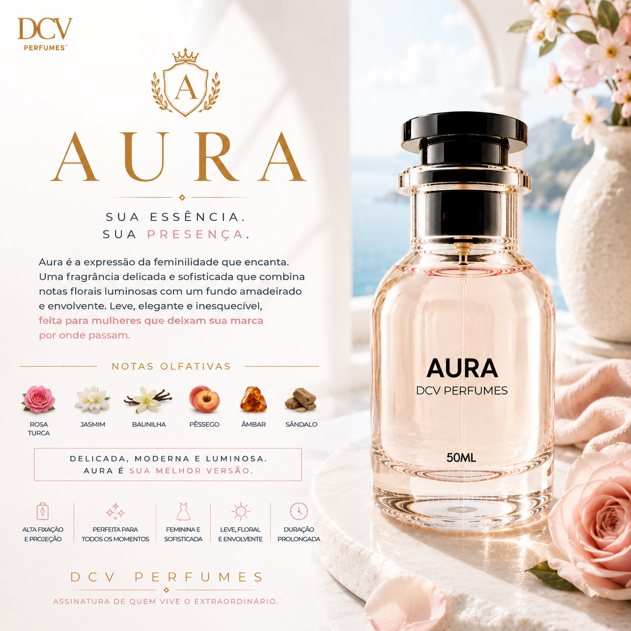 Perfume Aura Feminino - Eau de Parfum Floral Frutado 50ml